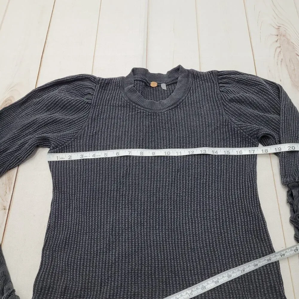 Free People One Tasha waffle knit thermal top puff lace up sleeves indie small